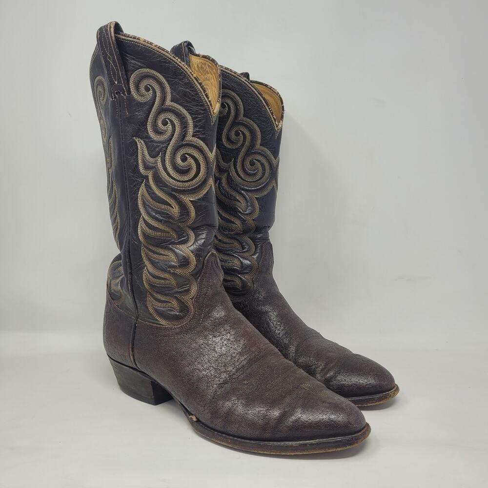 VTG Tony Lama Boots 9.5 Brown EXOTIC Leather Western Cowboy Rodeo Ranch‎ 8266